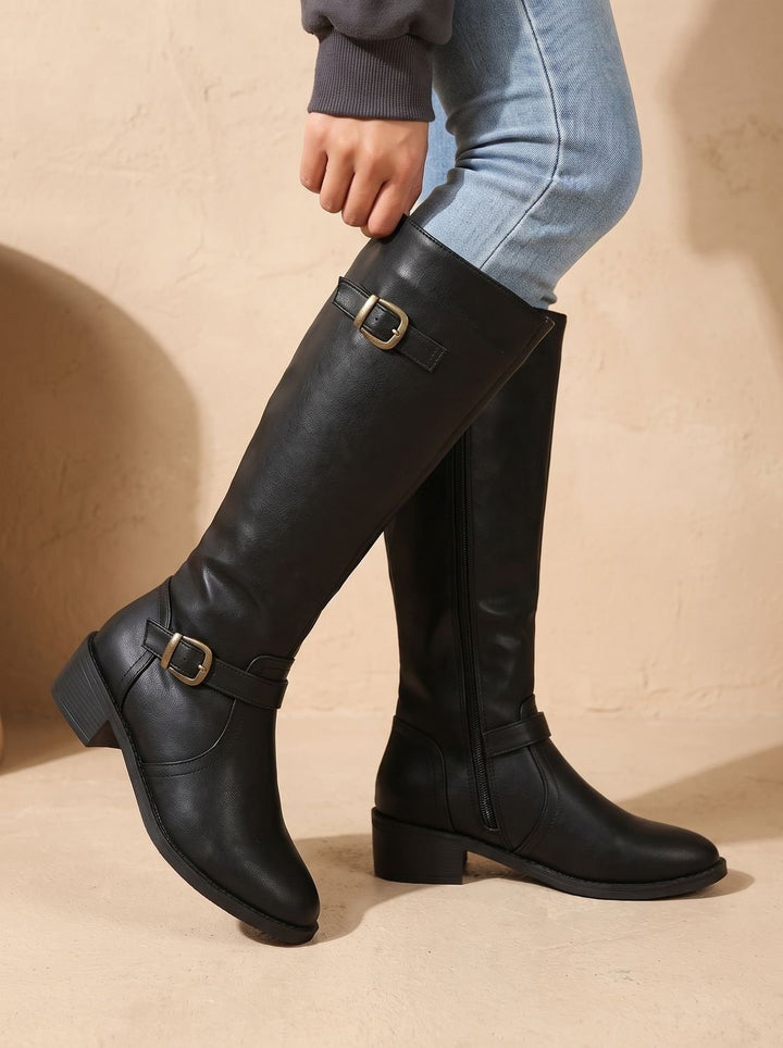 Willa | Women's Knee High Riding Boots Leather-Look with Buckles