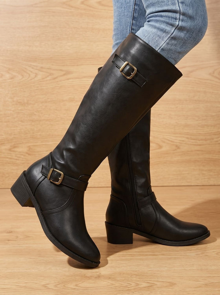 Willa | Women's Knee High Riding Boots Leather-Look with Buckles
