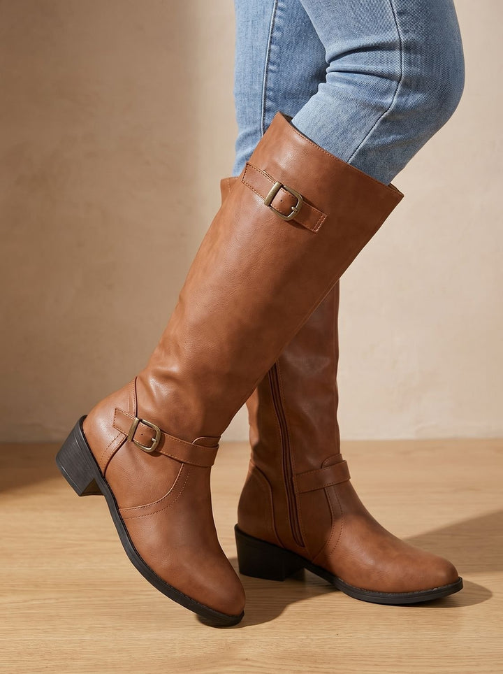 Willa | Women's Knee High Riding Boots Leather-Look with Buckles