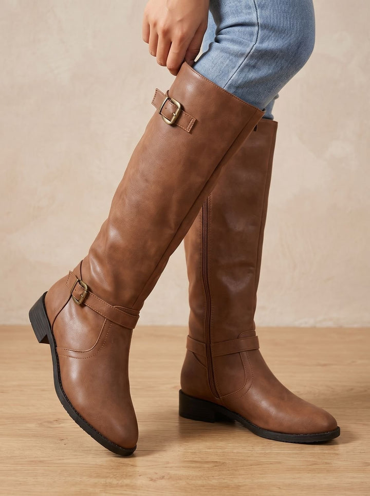 Willa | Women's Knee High Riding Boots Leather-Look with Buckles