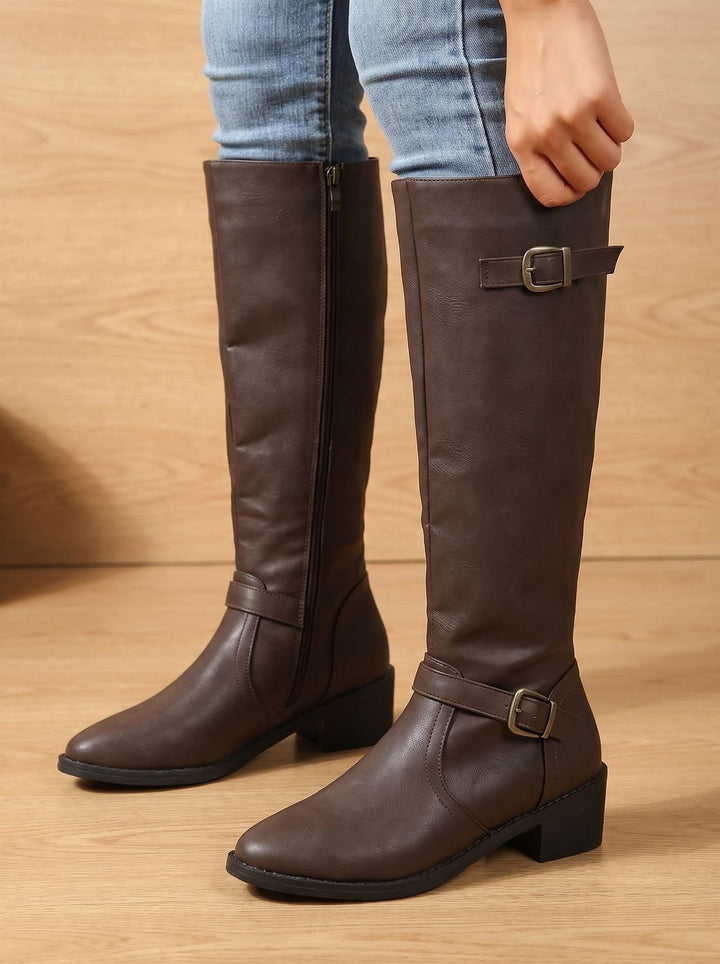 Willa | Women's Knee High Riding Boots Leather-Look with Buckles