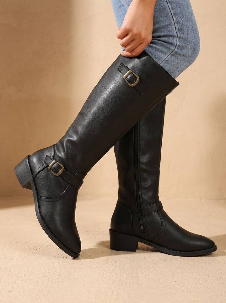 Willa | Women's Knee High Riding Boots Leather-Look with Buckles
