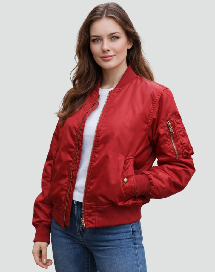 Willa | Women's Zip Up Bomber Jacket with Sleeve Pocket