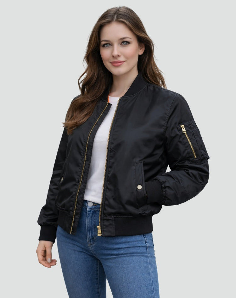 Willa | Women's Zip Up Bomber Jacket with Sleeve Pocket