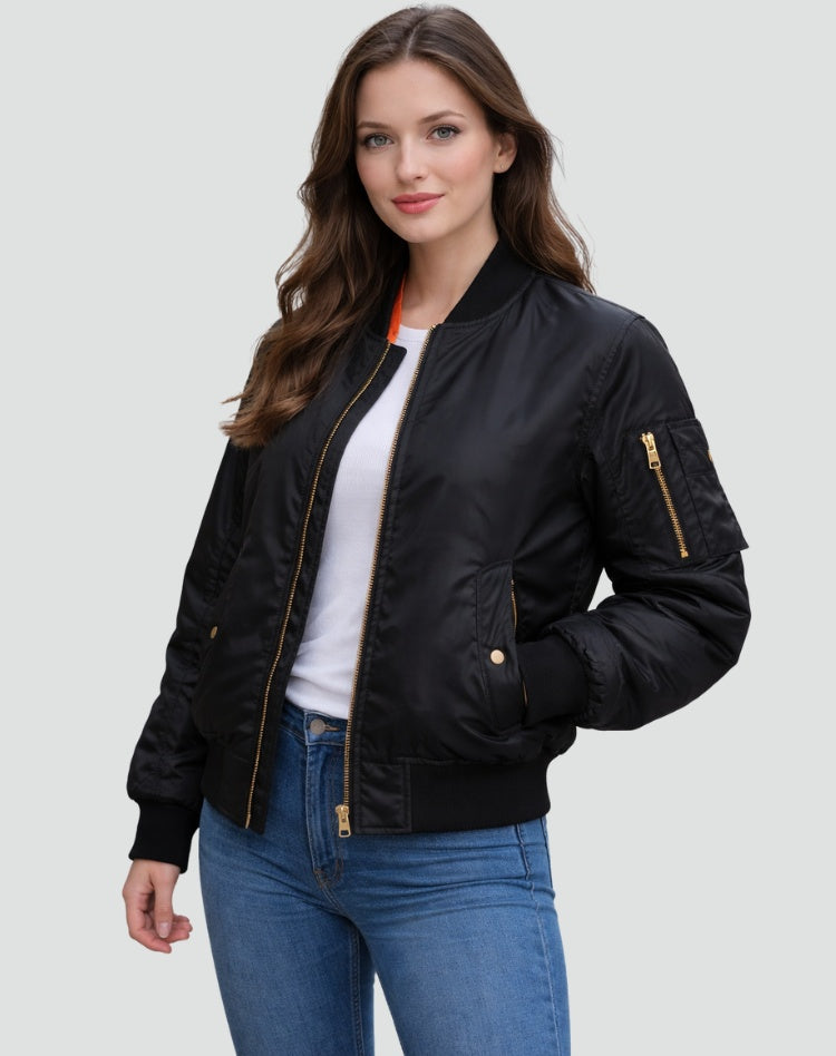 Willa | Women's Zip Up Bomber Jacket with Sleeve Pocket