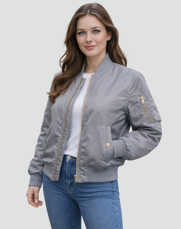 Willa | Women's Zip Up Bomber Jacket with Sleeve Pocket
