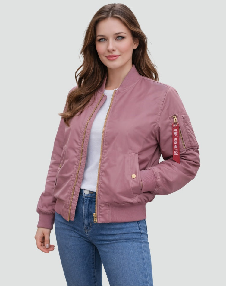 Willa | Women's Zip Up Bomber Jacket with Sleeve Pocket
