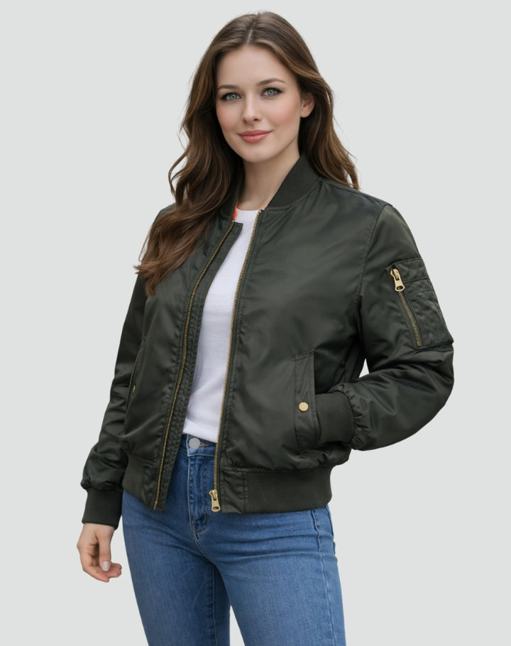 Willa | Women's Zip Up Bomber Jacket with Sleeve Pocket