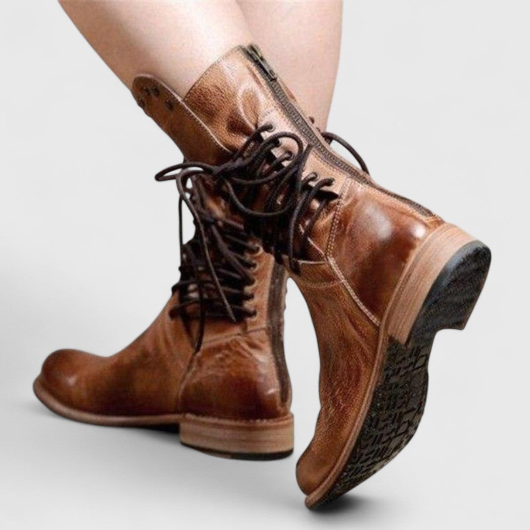 Willemijn | Laarzen Leren Dames Kniehoog Vetersluiting Studs