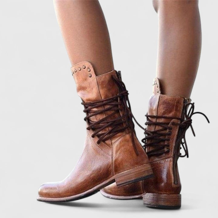Willemijn | Laarzen Leren Dames Kniehoog Vetersluiting Studs