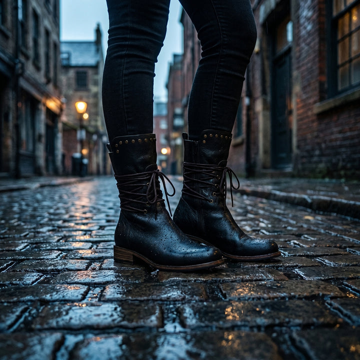 Willemijn | Laarzen Leren Dames Kniehoog Vetersluiting Studs