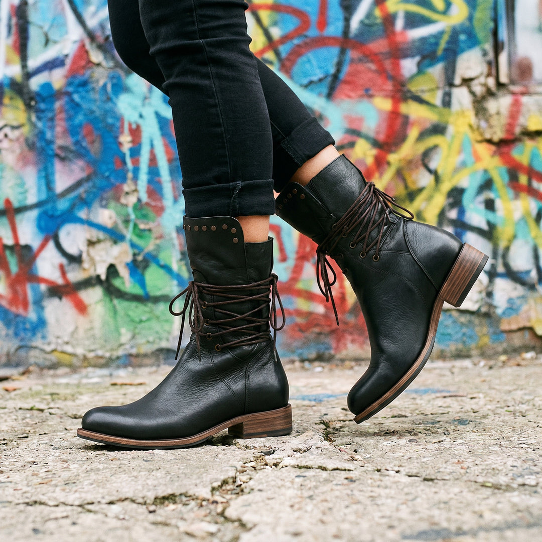 Willemijn | Laarzen Leren Dames Kniehoog Vetersluiting Studs
