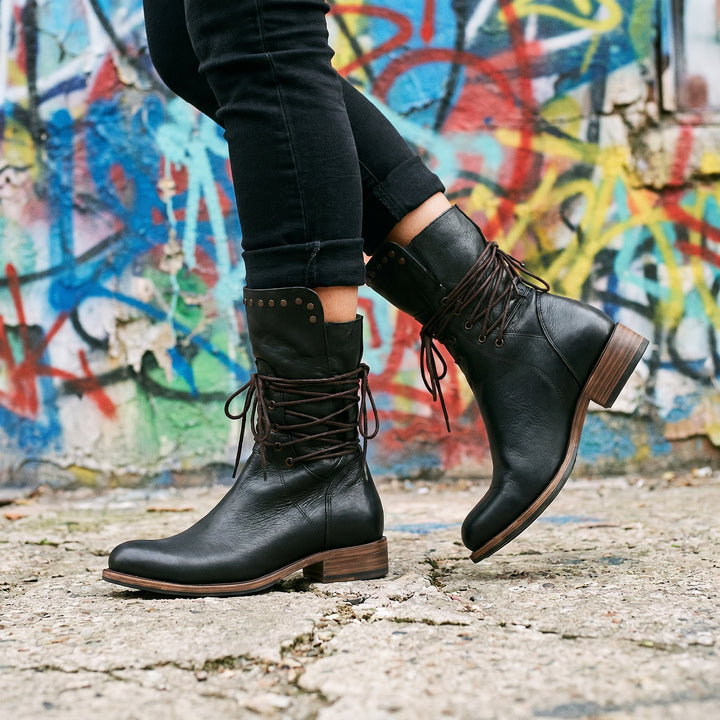 Willemijn | Laarzen Leren Dames Kniehoog Vetersluiting Studs