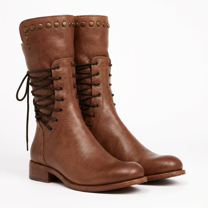 Willemijn | Laarzen Leren Dames Kniehoog Vetersluiting Studs