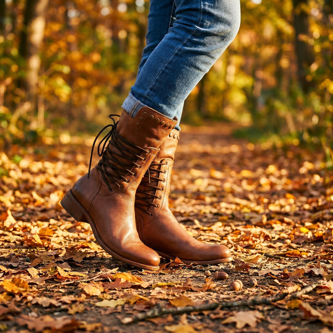 Willemijn | Laarzen Leren Dames Kniehoog Vetersluiting Studs