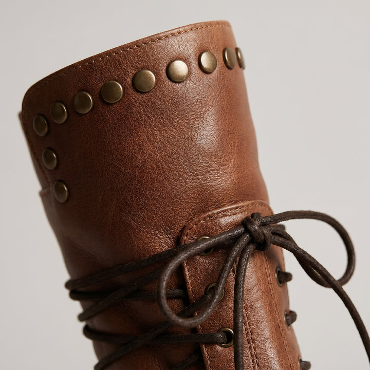 Willemijn | Laarzen Leren Dames Kniehoog Vetersluiting Studs