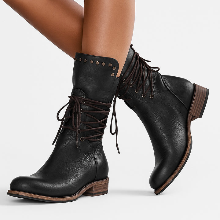 Willemijn | Laarzen Leren Dames Kniehoog Vetersluiting Studs