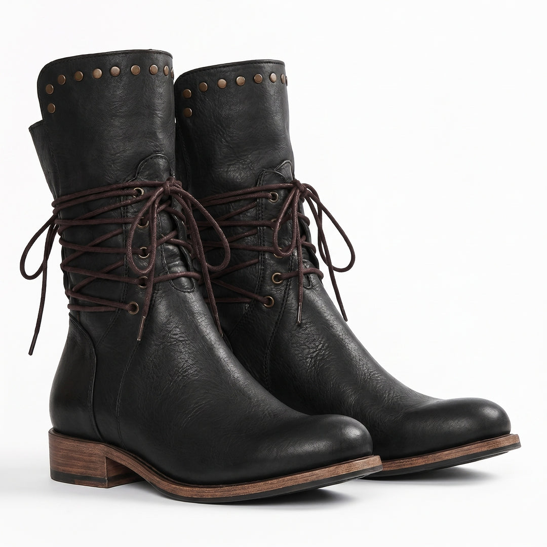 Willemijn | Laarzen Leren Dames Kniehoog Vetersluiting Studs
