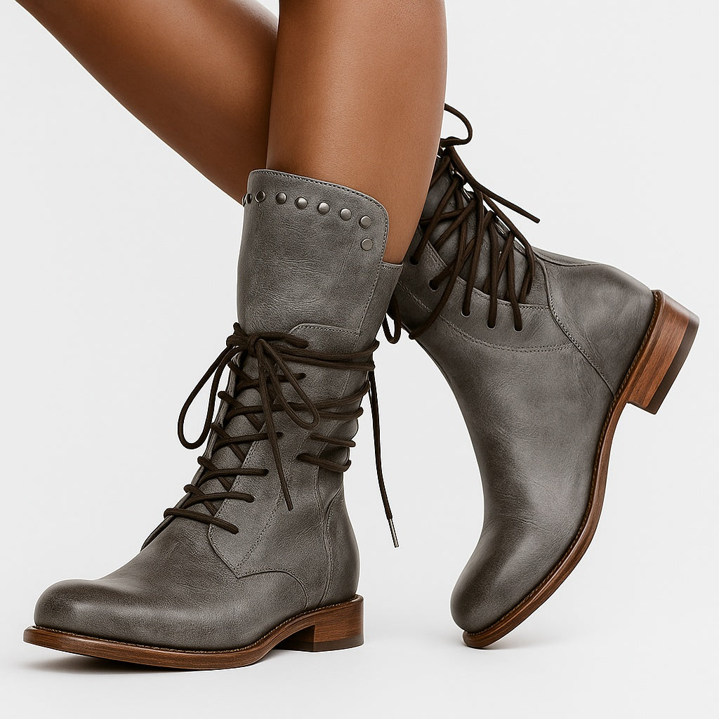 Willemijn | Laarzen Leren Dames Kniehoog Vetersluiting Studs