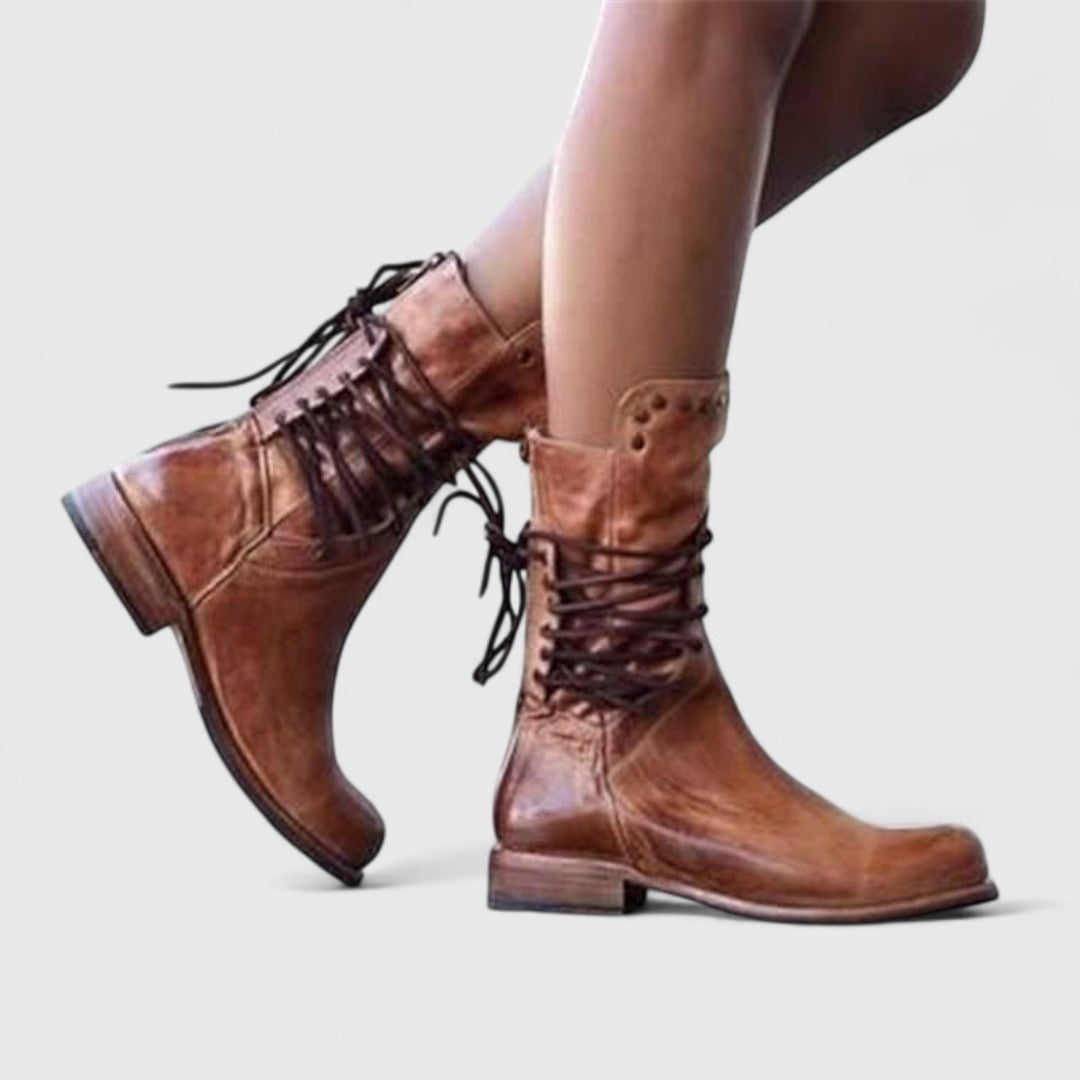 Willemijn | Laarzen Leren Dames Kniehoog Vetersluiting Studs