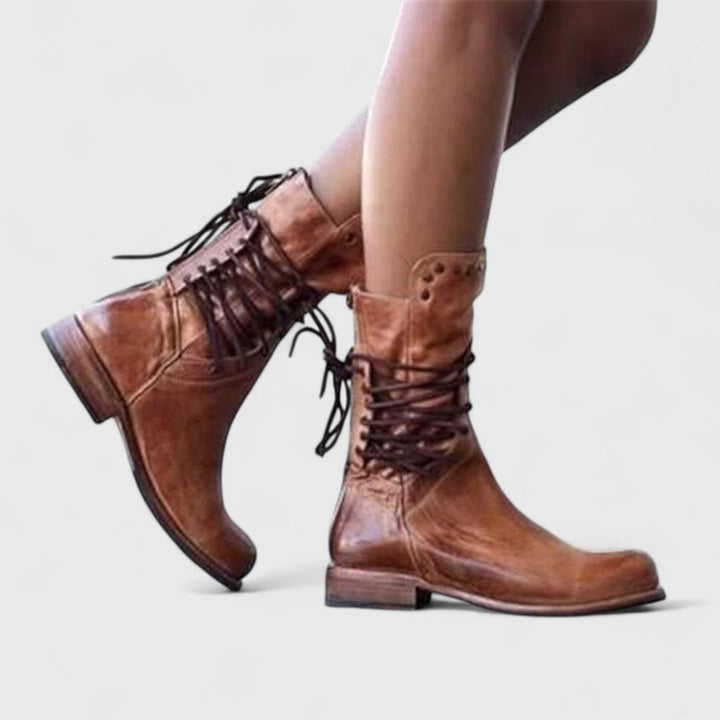 Willemijn | Laarzen Leren Dames Kniehoog Vetersluiting Studs