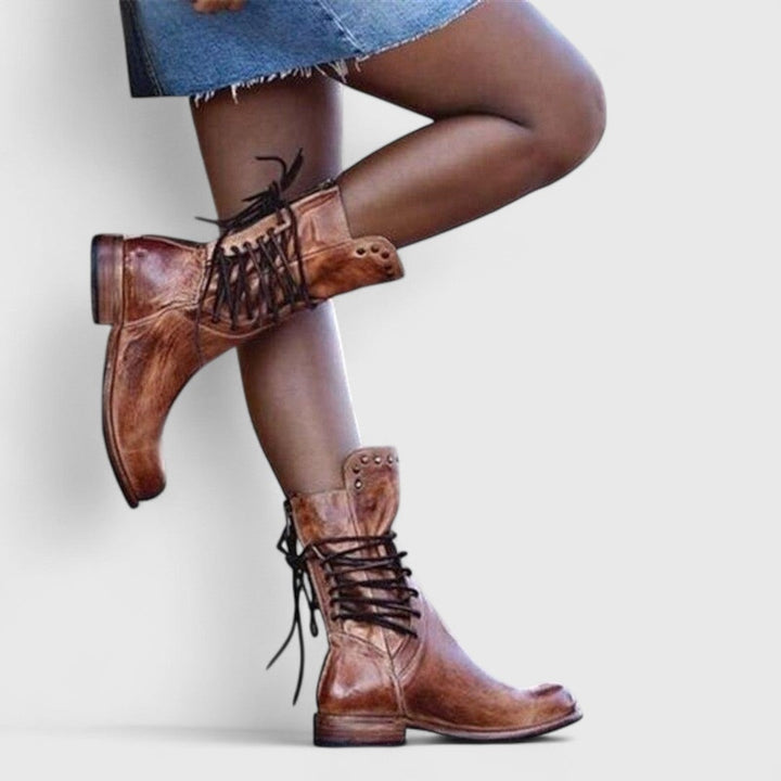 Willemijn | Laarzen Leren Dames Kniehoog Vetersluiting Studs