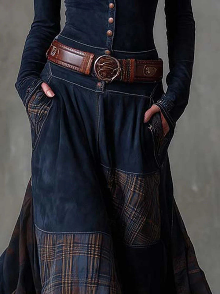 Willemijn | Maxi Jurk met Lange Mouwen Dames Herfst Ruit Suède