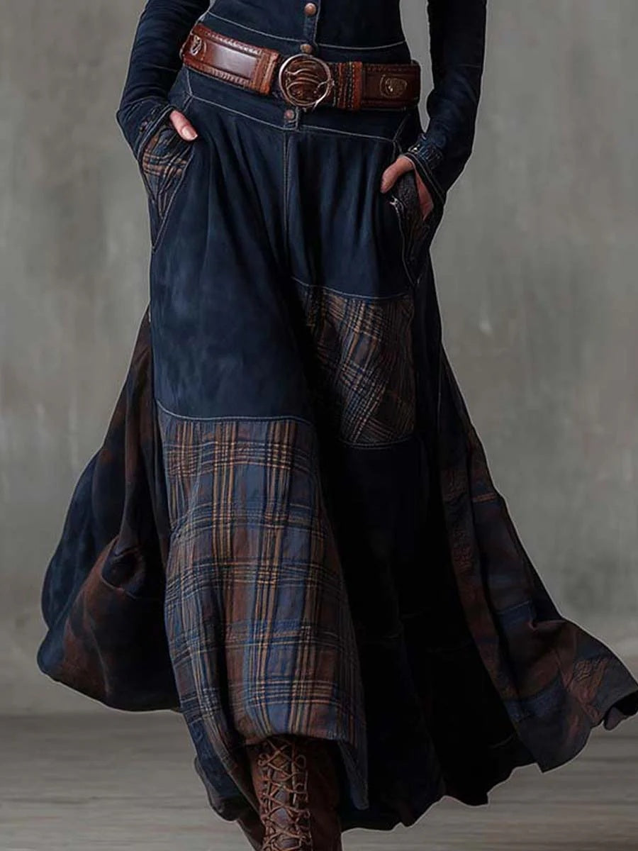 Willemijn | Maxi Jurk met Lange Mouwen Dames Herfst Ruit Suède