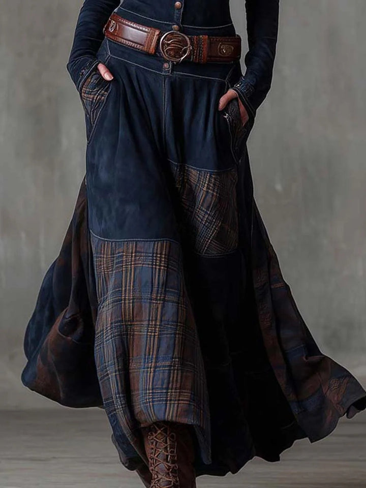 Willemijn | Maxi Jurk met Lange Mouwen Dames Herfst Ruit Suède