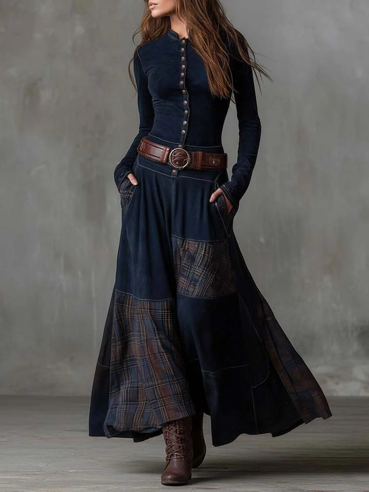 Willemijn | Maxi Jurk met Lange Mouwen Dames Herfst Ruit Suède