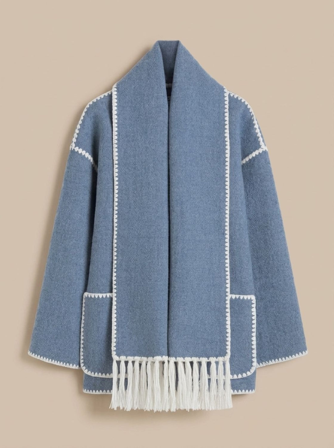Winifred | Women's Wool Coat Jacket with Scarf and Stitched Trim