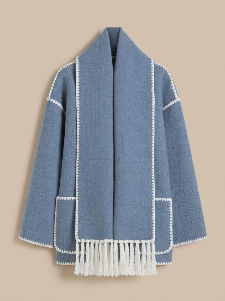 Winifred | Women's Wool Coat Jacket with Scarf and Stitched Trim