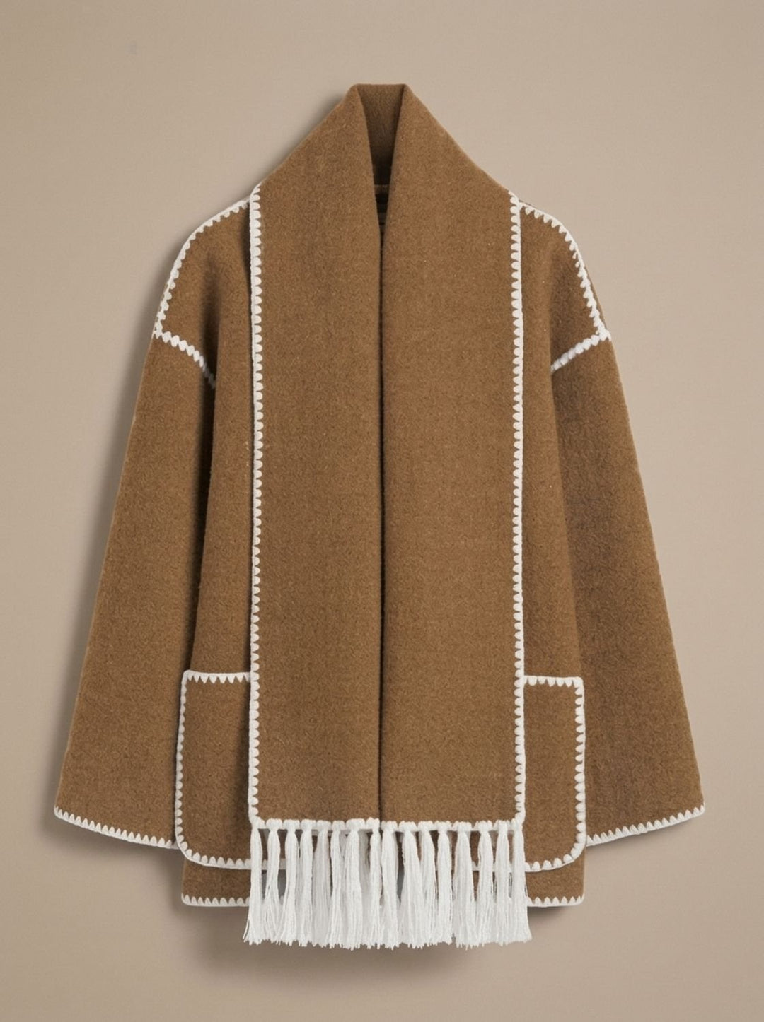 Winifred | Women's Wool Coat Jacket with Scarf and Stitched Trim