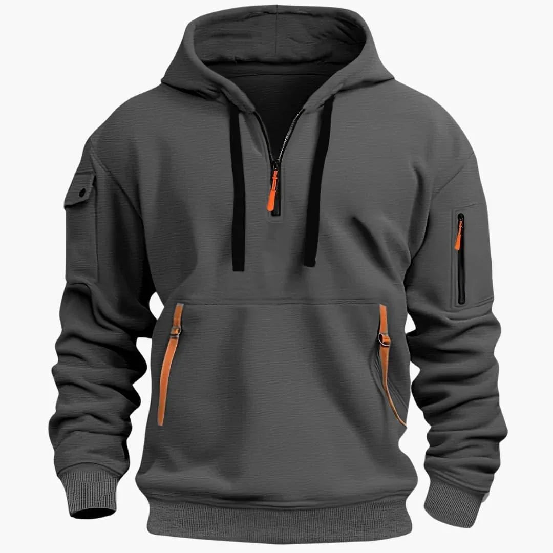 Wouter | Hoodie Heren met Half Zip en Ritszakken