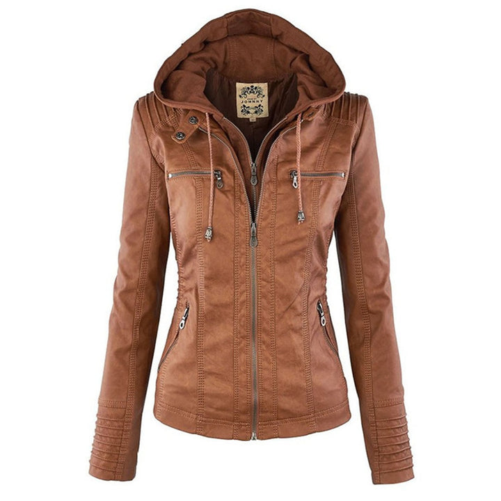 Yvonne | Zip Hoodie Dames Leren Biker Jack met Capuchon