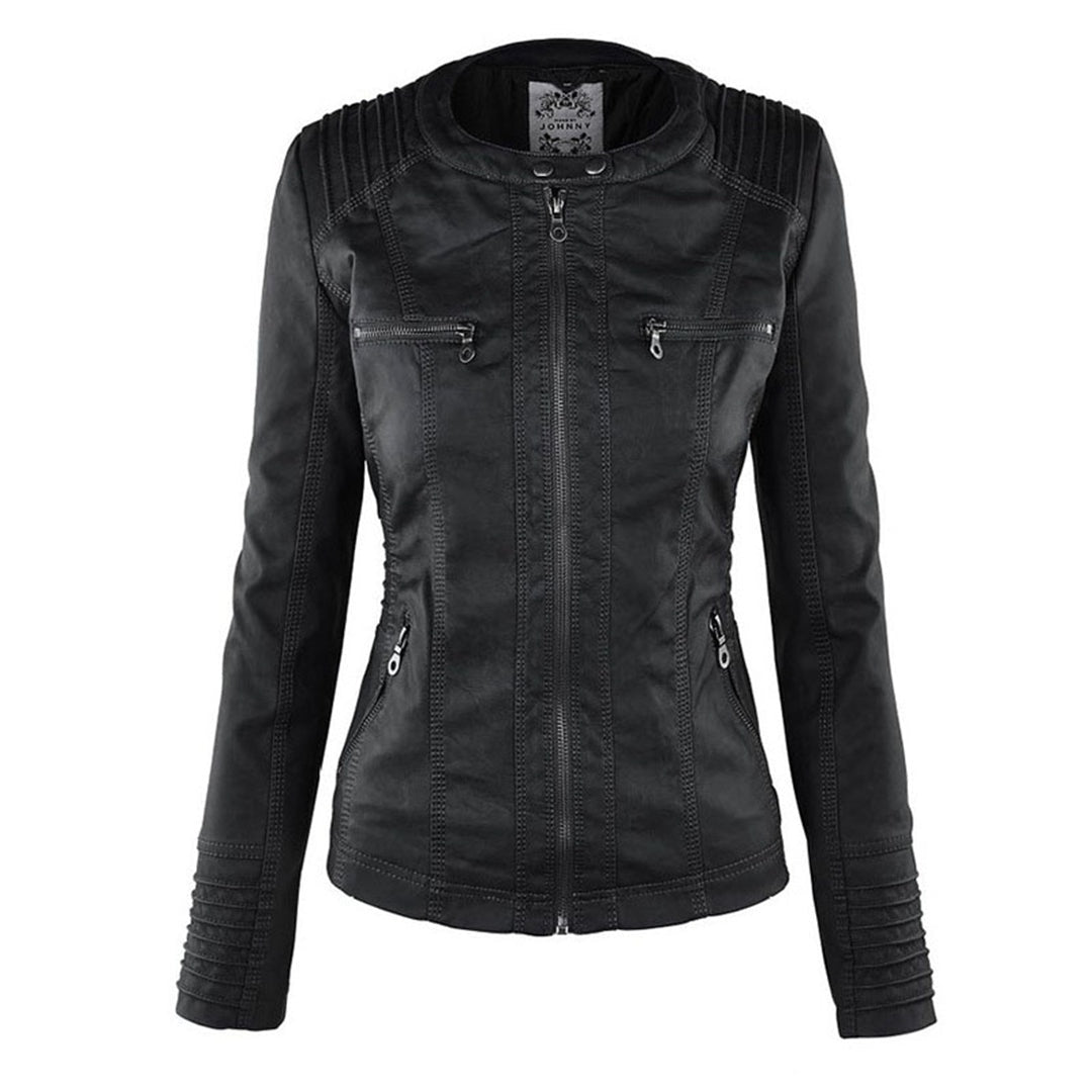 Yvonne | Zip Hoodie Dames Leren Biker Jack met Capuchon