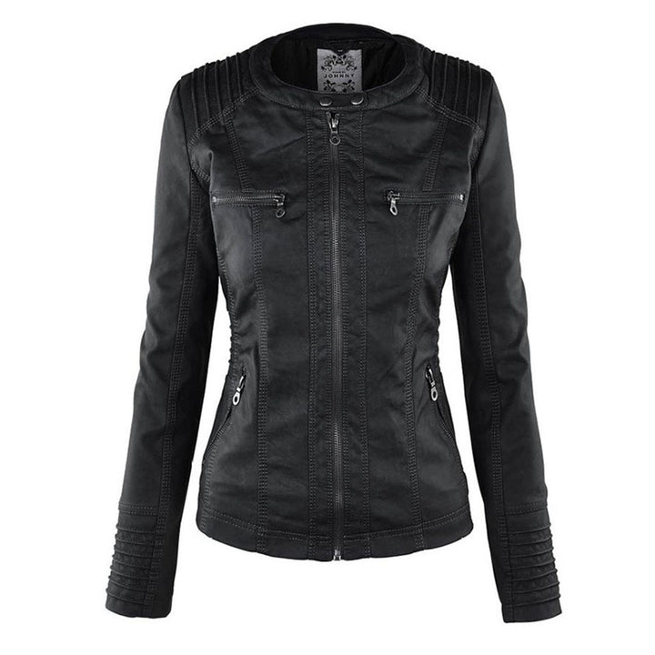 Yvonne | Zip Hoodie Dames Leren Biker Jack met Capuchon