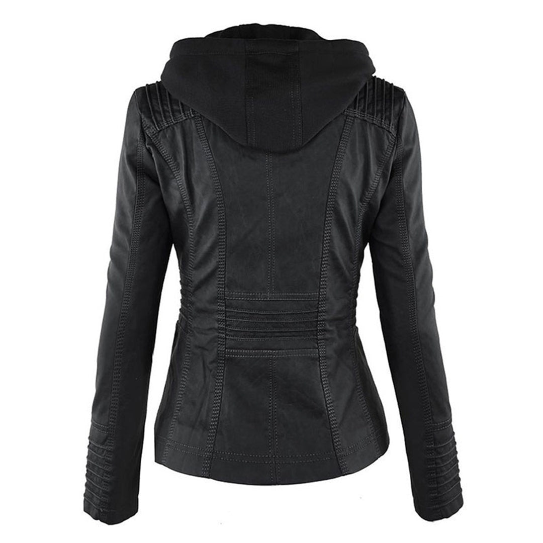 Yvonne | Zip Hoodie Dames Leren Biker Jack met Capuchon
