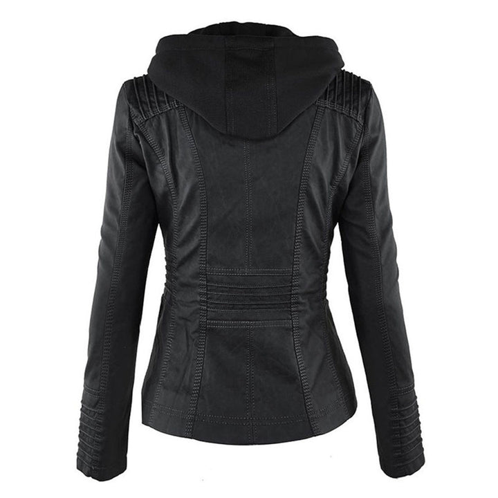 Yvonne | Zip Hoodie Dames Leren Biker Jack met Capuchon