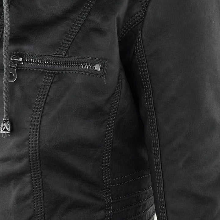 Yvonne | Zip Hoodie Dames Leren Biker Jack met Capuchon