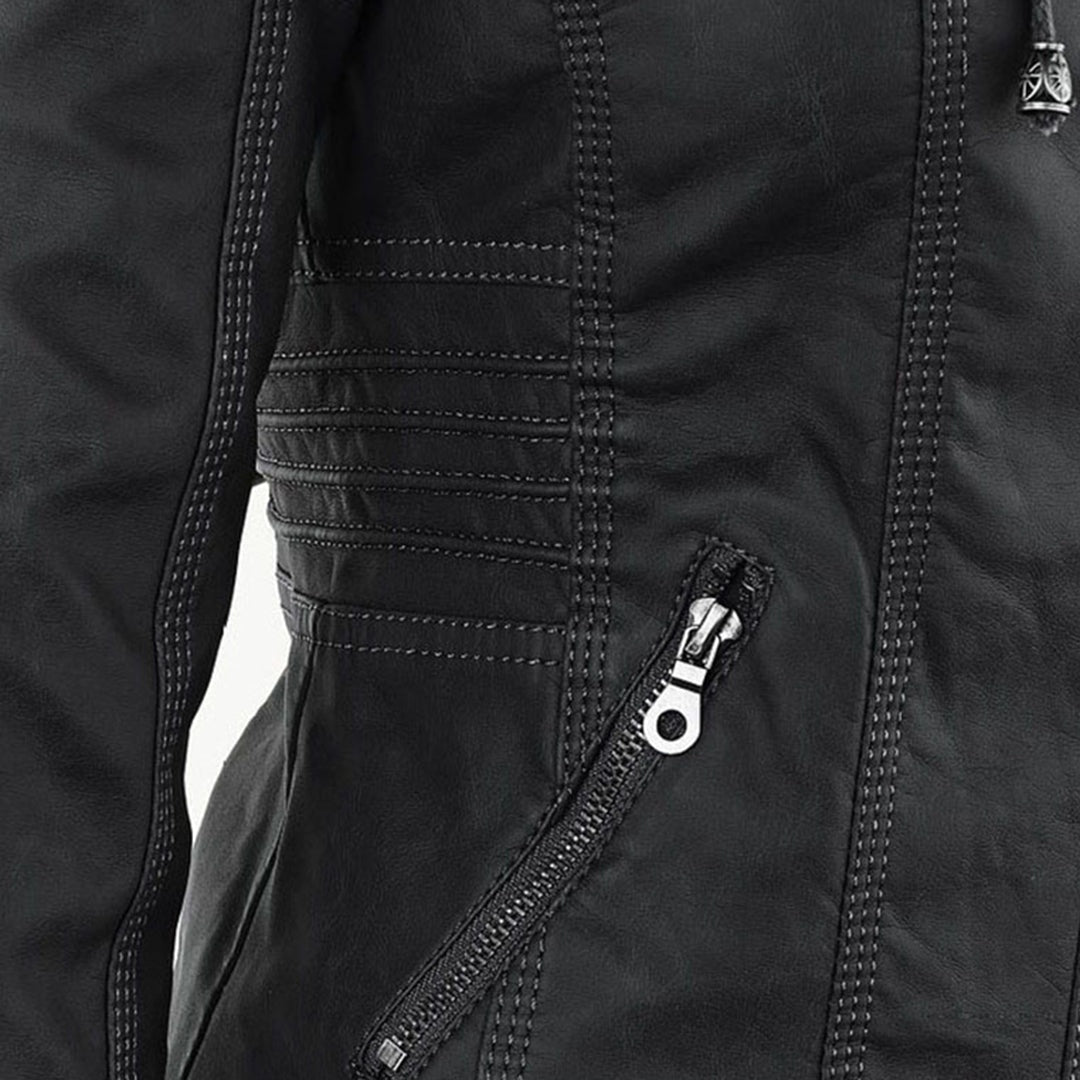 Yvonne | Zip Hoodie Dames Leren Biker Jack met Capuchon