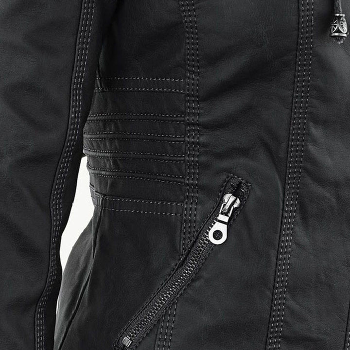 Yvonne | Zip Hoodie Dames Leren Biker Jack met Capuchon