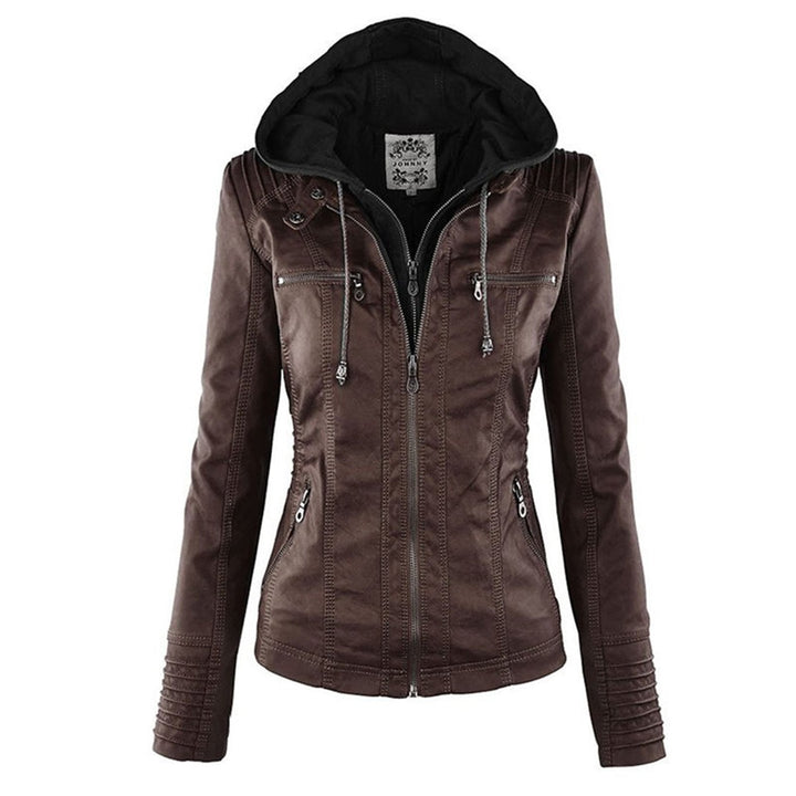 Yvonne | Zip Hoodie Dames Leren Biker Jack met Capuchon