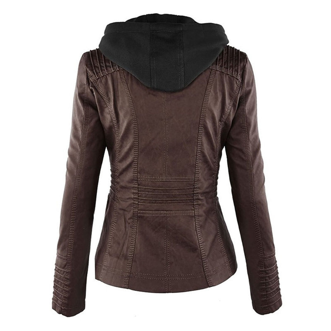 Yvonne | Zip Hoodie Dames Leren Biker Jack met Capuchon