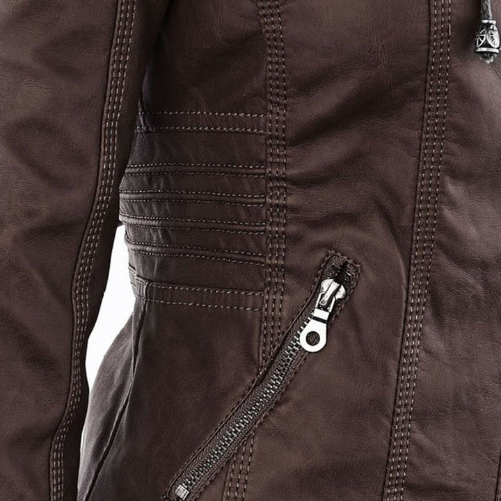 Yvonne | Zip Hoodie Dames Leren Biker Jack met Capuchon