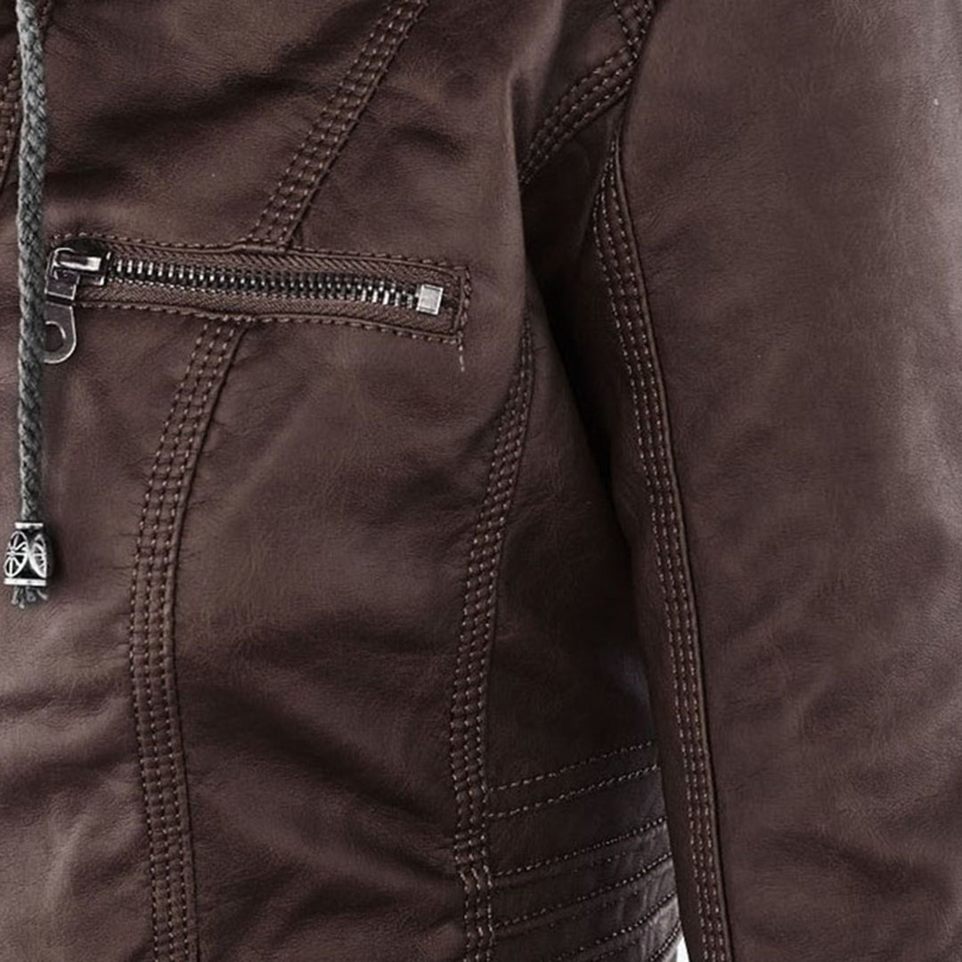 Yvonne | Zip Hoodie Dames Leren Biker Jack met Capuchon