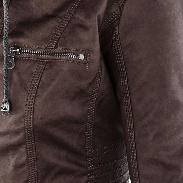 Yvonne | Zip Hoodie Dames Leren Biker Jack met Capuchon