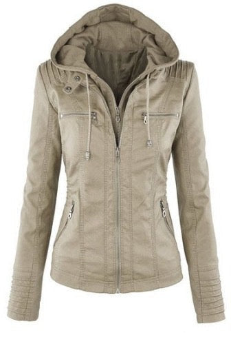 Yvonne | Zip Hoodie Dames Leren Biker Jack met Capuchon