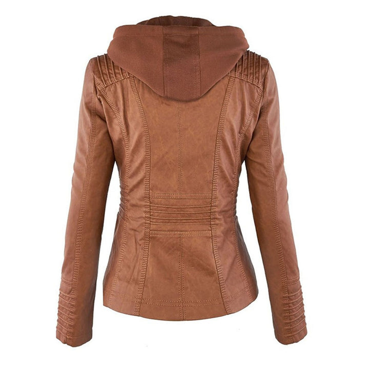 Yvonne | Zip Hoodie Dames Leren Biker Jack met Capuchon
