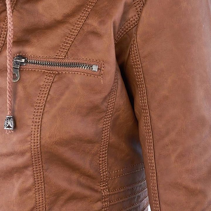 Yvonne | Zip Hoodie Dames Leren Biker Jack met Capuchon